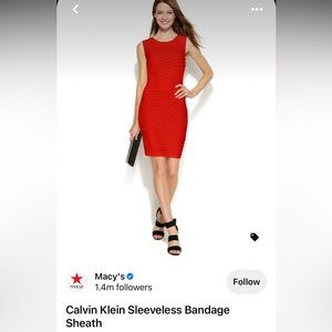 Calvin Klein Asymmetrical V Neck Red Ruffle Tiered Dress